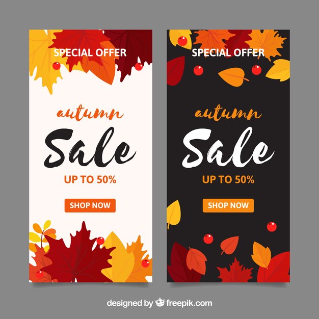 Banners de venta de otoño con hojas