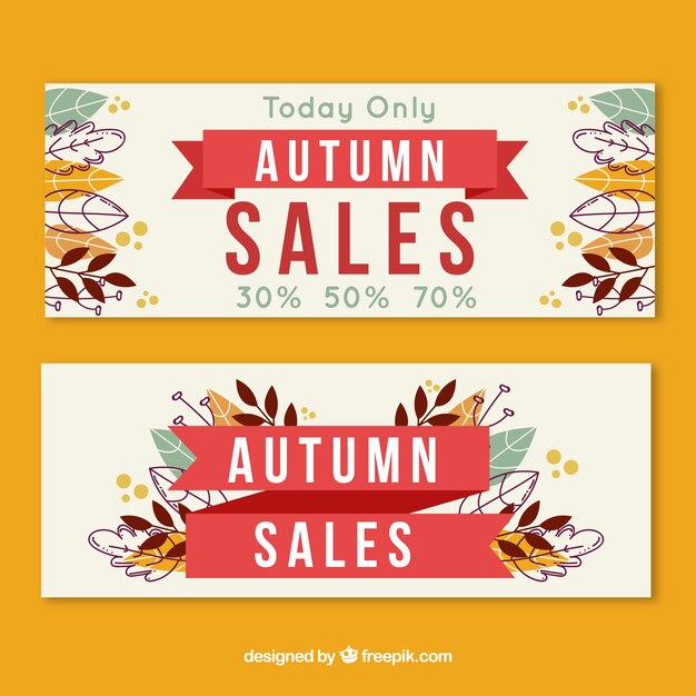 Banners de venta de otoño con hojas