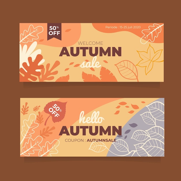 Banners de venta otoño con hojas