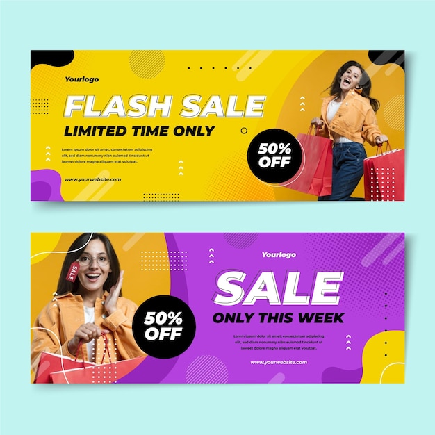 Vector gratuito banners de venta plana con foto.