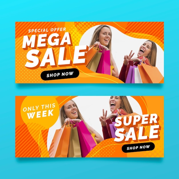 Vector gratuito banners de venta plana con foto.