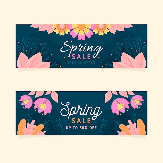 Vector gratuito banners de venta plana primavera