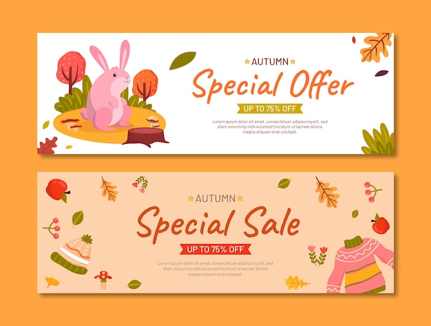 Vector gratuito banners de venta planos horizontales establecidos para la celebración de otoño