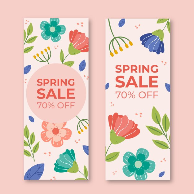 Banners de venta de primavera dibujados a mano