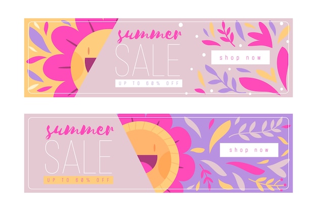 Banners de venta de primavera dibujados a mano