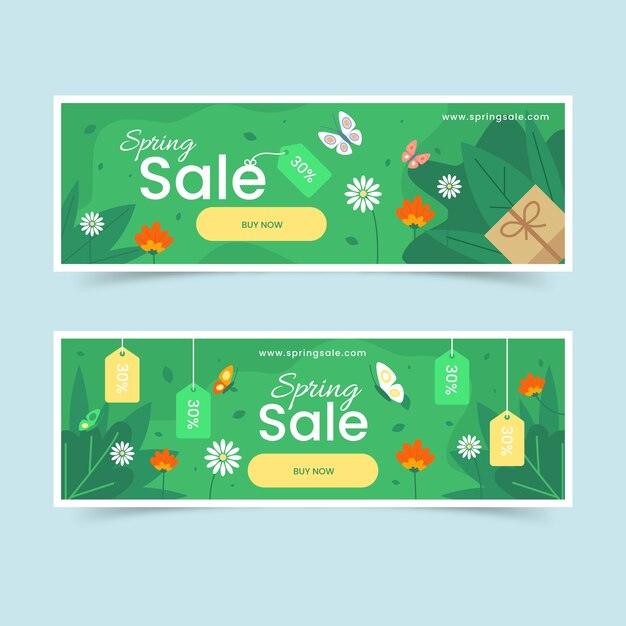 Vector gratuito banners de venta de primavera de diseño plano