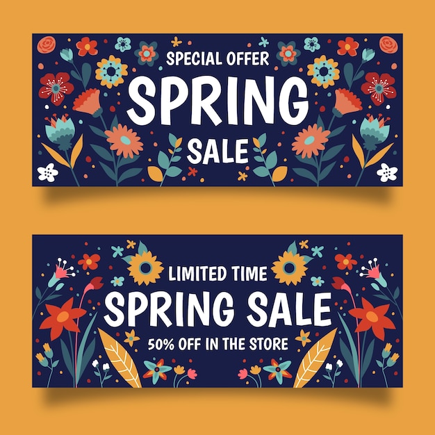 Banners de venta de primavera en mano alzada