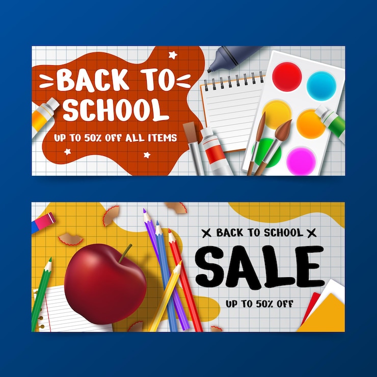 Vector gratuito banners de venta de regreso a la escuela realistas con foto