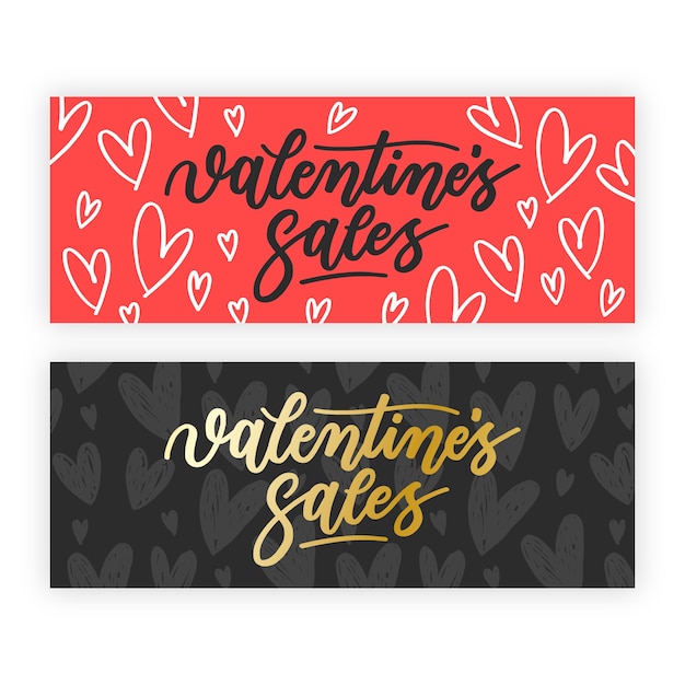 Banners de venta de san valentín dibujados a mano