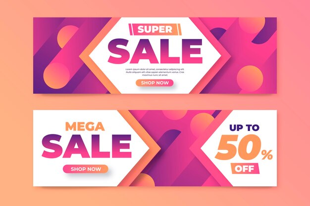 Banners de ventas abstractos degradados con descuento
