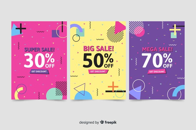 Banners de ventas en estilo memphis