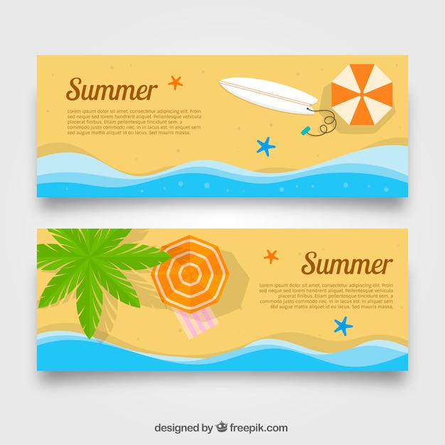 Vector gratuito banners de verano con el mar y la arena
