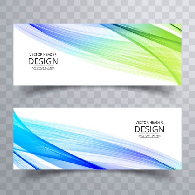Banners verdes y azules ondulados
