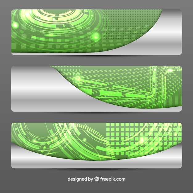 Banners verdes en estilo tecnológico
