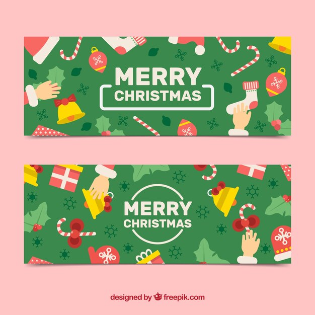 Banners verdes con patrón navideño