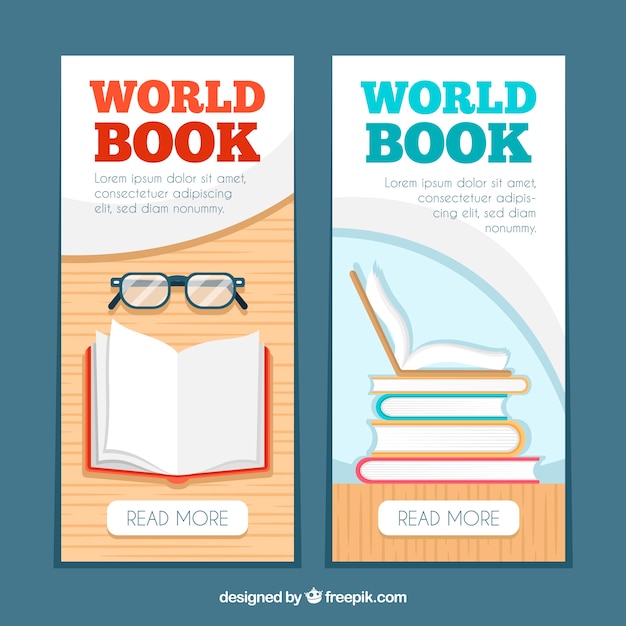 Vector gratuito banners vertical del día mundial del libro en diseño plano