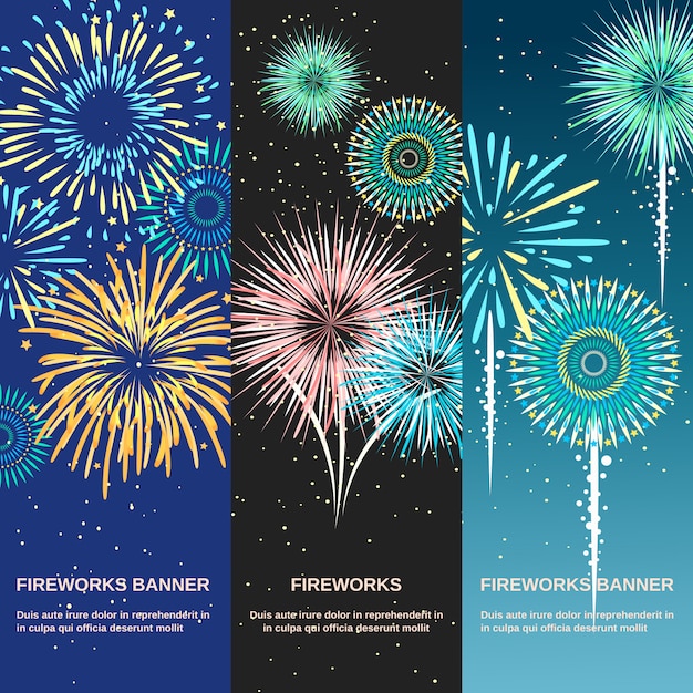Banners verticales abstractos de fuegos artificiales festivos