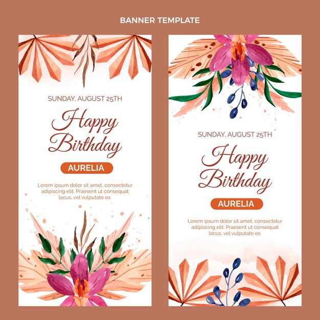Banners verticales de acuarela cumpleaños boho