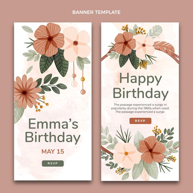 Banners verticales de acuarela cumpleaños boho