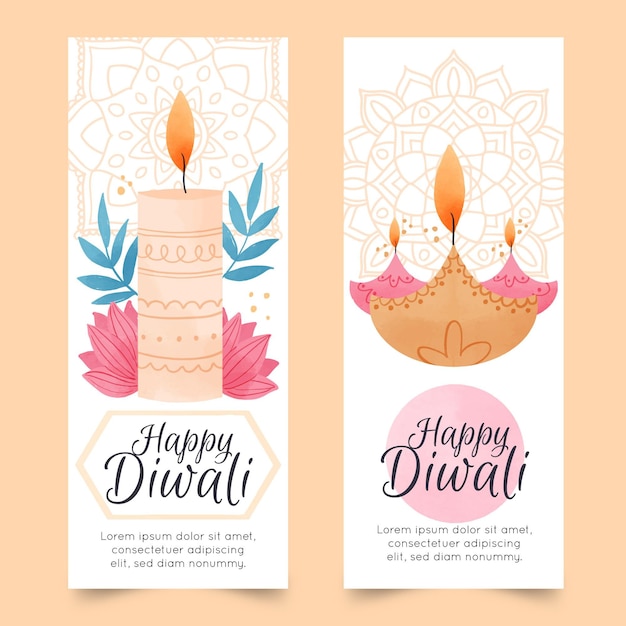 Banners verticales de acuarela de diwali