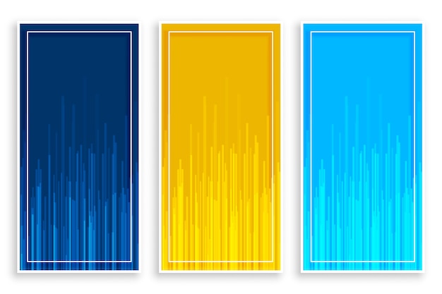 Vector gratuito banners verticales amarillo azul con conjunto de líneas