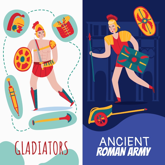 Banners verticales del antiguo imperio roma con guerreros