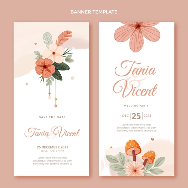 Vector gratuito banners verticales de boda boho acuarela