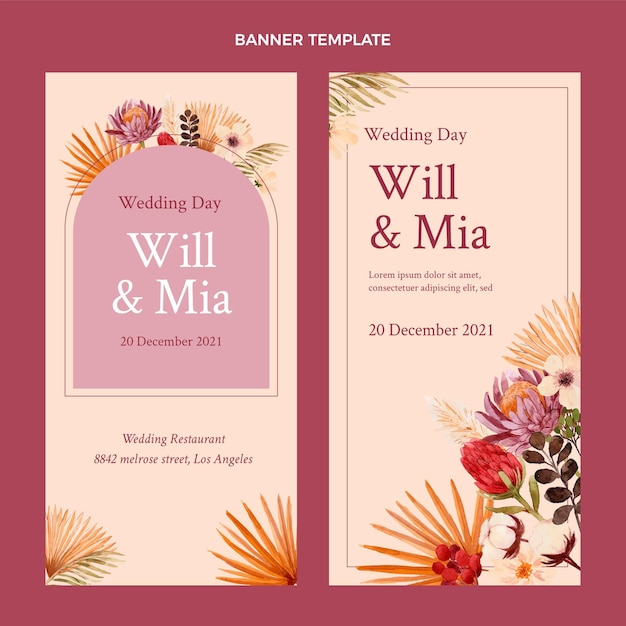 Vector gratuito banners verticales de boda boho acuarela