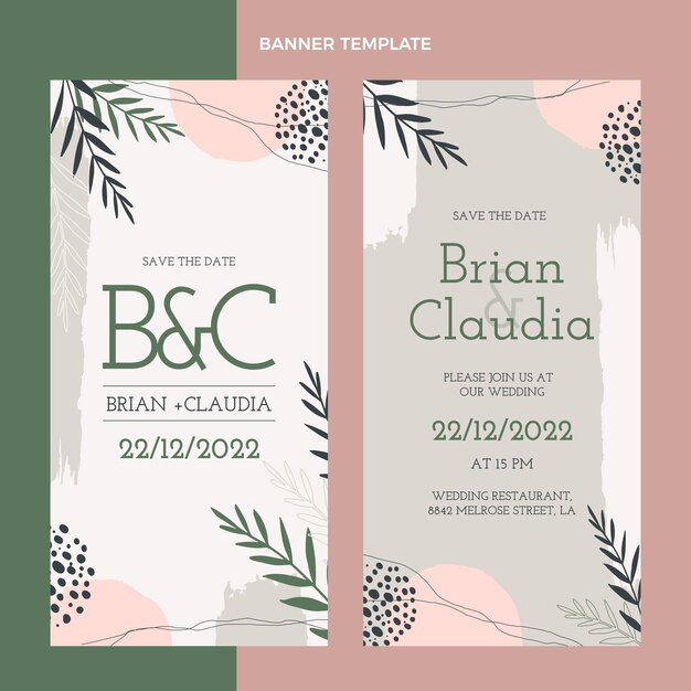 Banners verticales de boda dibujados a mano