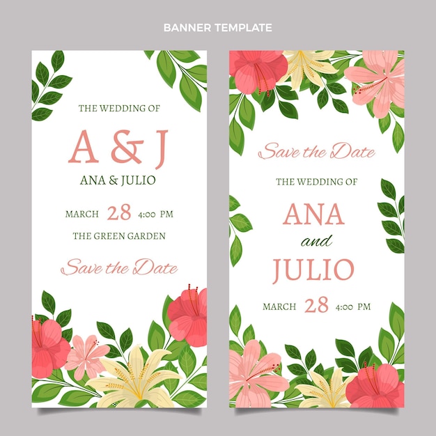 Banners verticales de boda dibujados a mano