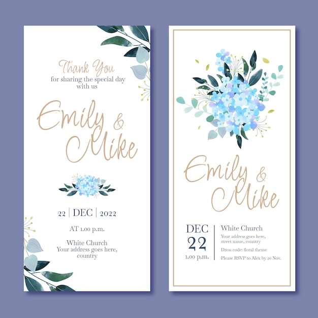 Banners verticales de boda floral acuarela