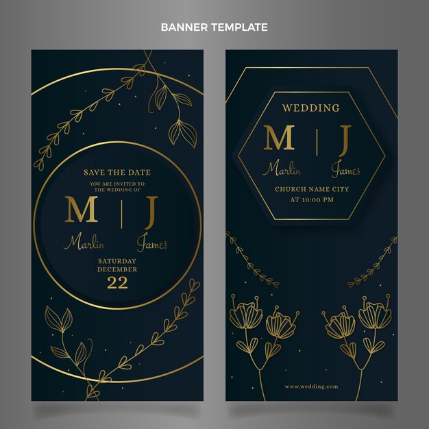 Banners verticales de boda floral dibujados a mano