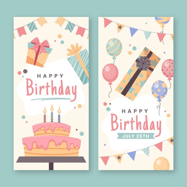 Banners verticales de celebración de cumpleaños dibujados a mano