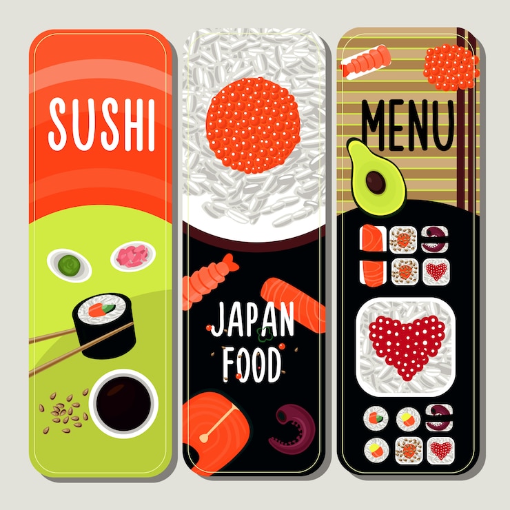 Vector gratuito banners verticales de comida tradicional japonesa