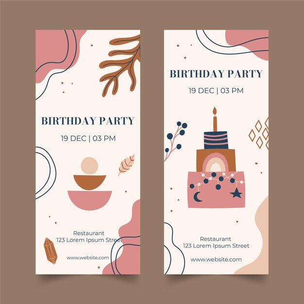 Vector gratuito banners verticales de cumpleaños boho dibujados a mano