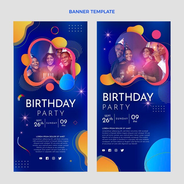 Banners verticales de cumpleaños colorido degradado