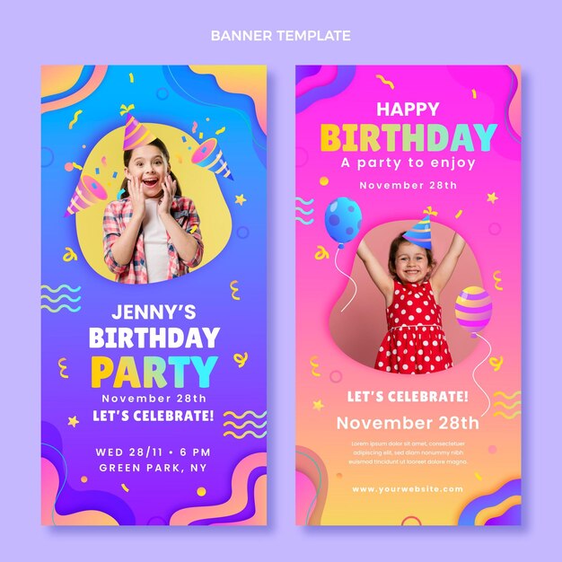 Banners verticales de cumpleaños colorido degradado