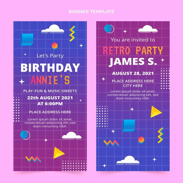 Banners verticales de cumpleaños degradado retro vaporwave