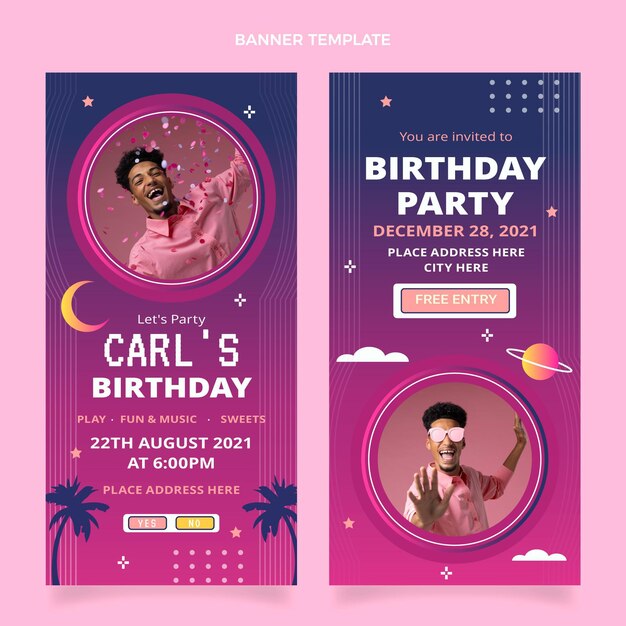 Banners verticales de cumpleaños degradado retro vaporwave