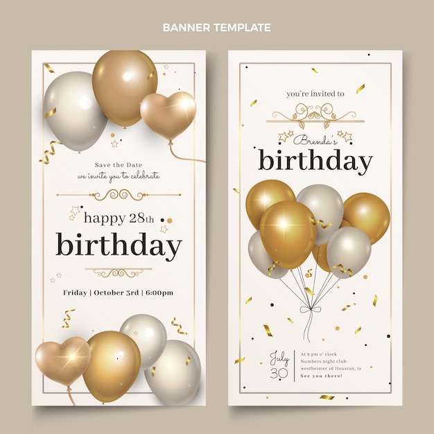 Vector gratuito banners verticales de cumpleaños dorado de lujo realista