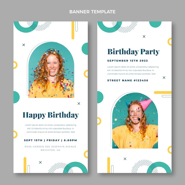 Vector gratuito banners verticales de cumpleaños mínimo de diseño plano