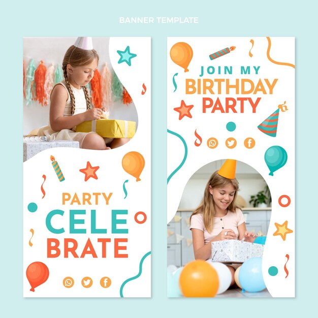 Banners verticales de cumpleaños de mosaico de diseño plano
