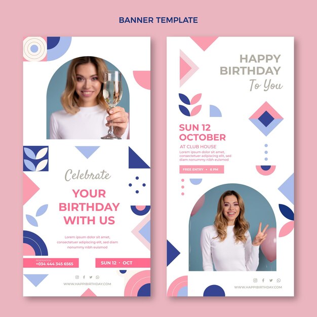 Banners verticales de cumpleaños de mosaico plano