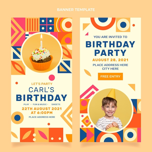 Banners verticales de cumpleaños de mosaico plano