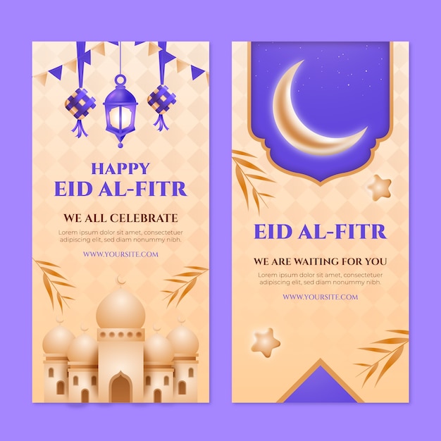 Banners verticales degradados establecidos para la celebración de eid al-fitr