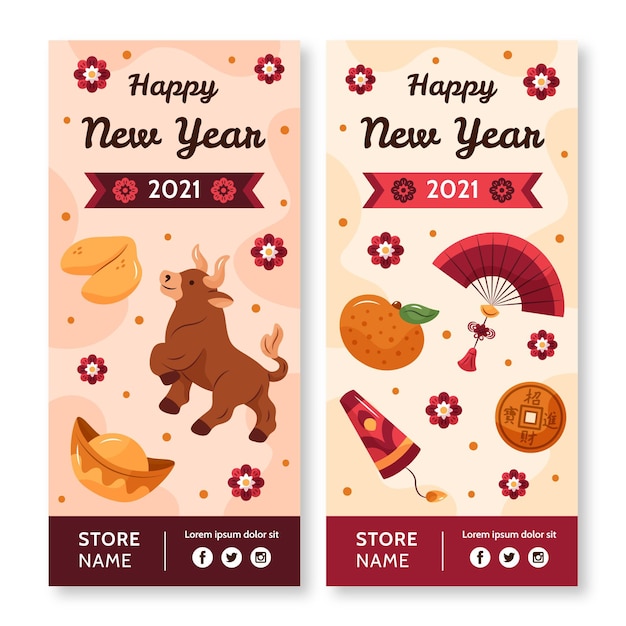 Vector gratuito banners verticales dibujados a mano para el año nuevo chino.