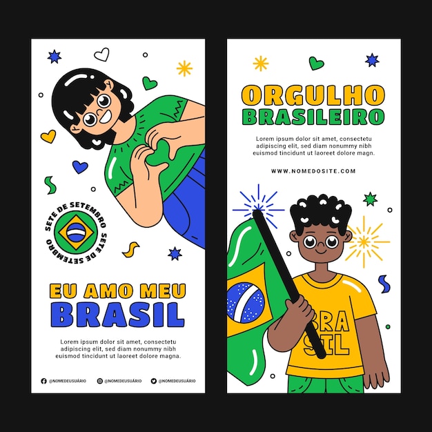 Vector gratuito banners verticales dibujados a mano para la celebración de sete de setembro