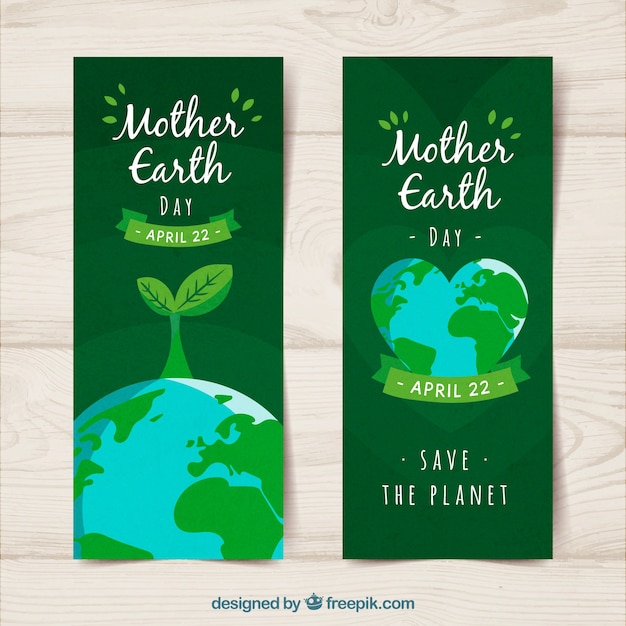 Banners verticales dibujados a mano del día de la madre tierra