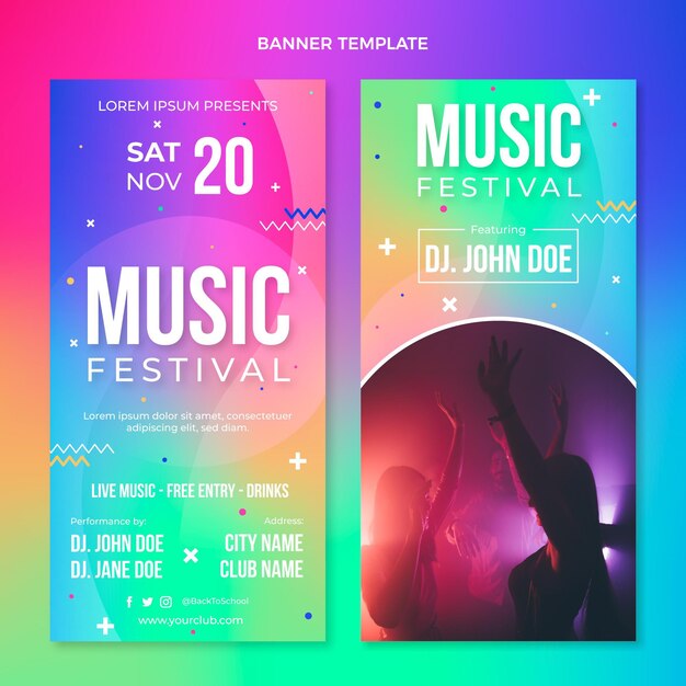 Banners verticales de festival de música colorido degradado