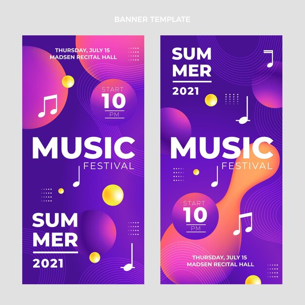 Banners verticales de festival de música colorido degradado